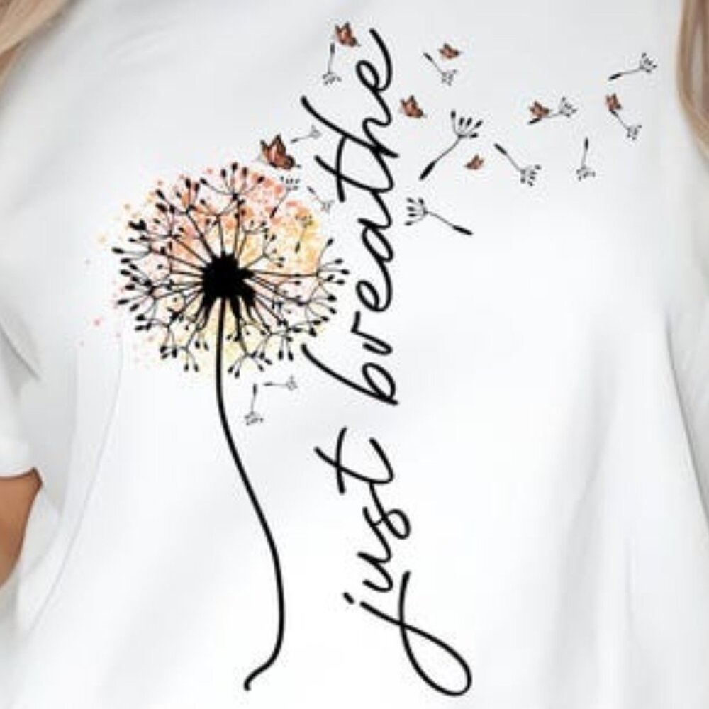 Just Breathe Tee, Inspirational Dandelion Quote Tee - Picture 2 of 3